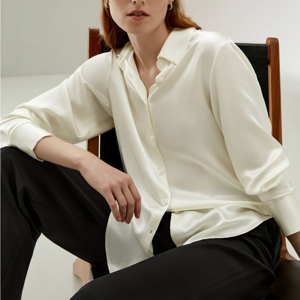 Lilysilk “The SOS Shirt” Elegant Cream Button Down Shirt for Women - Picture 2 of 5